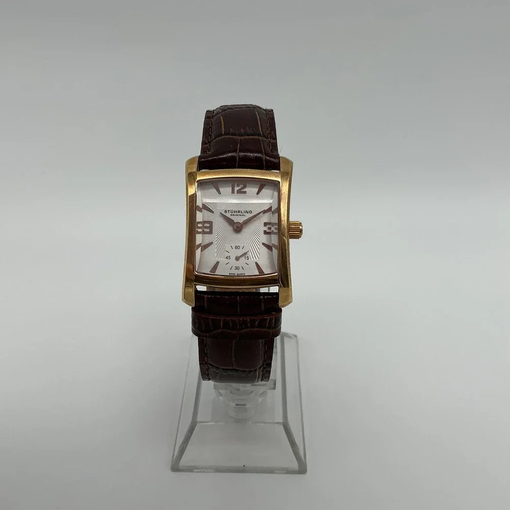 Stuhrling Original Womens Watch 24mm Silver Dial Brown Leather New Battery
